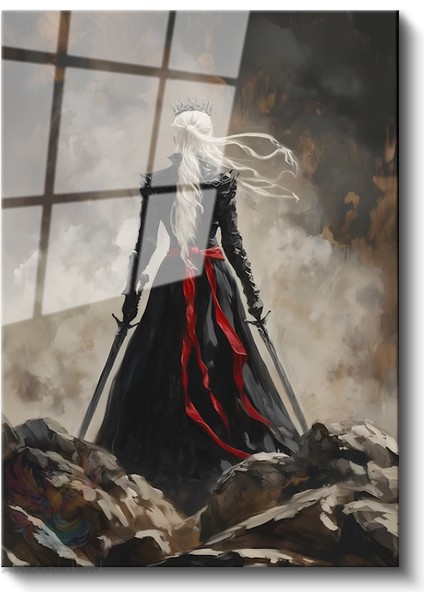 Cam Dikey Duvar Tablosu Cam Savaşçı Kadın Ev Ofis Salon Modern Duvar Tablosu