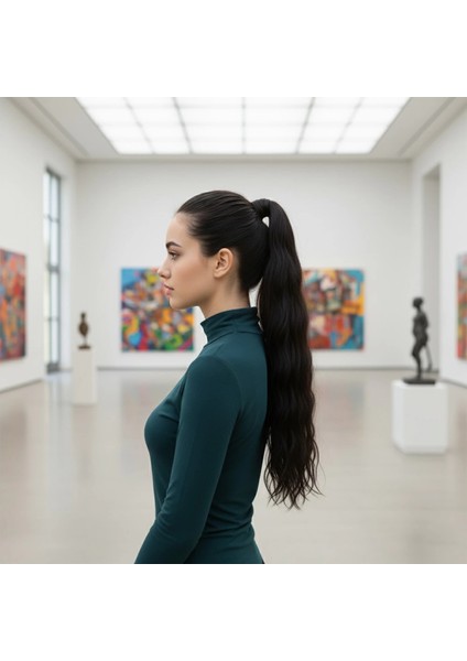 Lastik Tokalı At Kuyruğu Su Dalgalı - Siyah