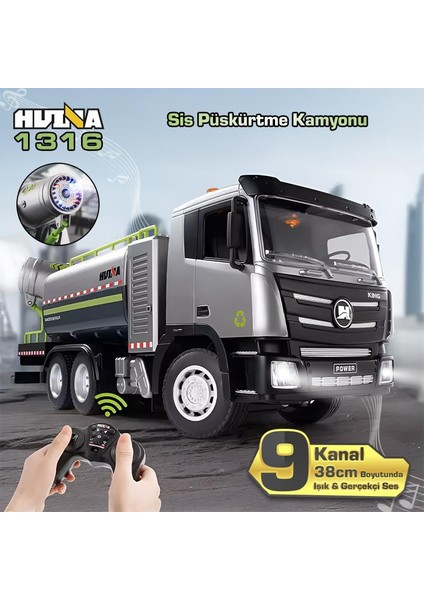 Huına 1316 1/18 Rc Sis Püskürtme Kamyonu Iş Makinesi Uzaktan Kumandalı Rc Model - 2.4ghz Gerçekçi Similasyon Ses ve Işık Sistemi