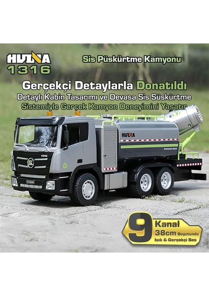 Huına 1316 1/18 Rc Sis Püskürtme Kamyonu Iş Makinesi Uzaktan Kumandalı Rc Model - 2.4ghz Gerçekçi Similasyon Ses ve Işık Sistemi modelleri