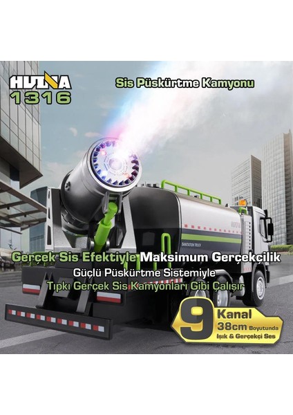 Huına 1316 1/18 Rc Sis Püskürtme Kamyonu Iş Makinesi Uzaktan Kumandalı Rc Model - 2.4ghz Gerçekçi Similasyon Ses ve Işık Sistemi fırsatları