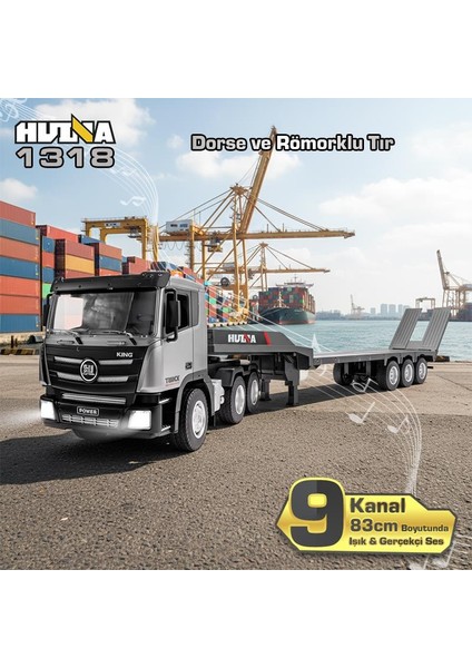 Huına 1318 1/24 Rc Dorse ve Römorklu Tır Kamyon Uzaktan Kumandalı Iş Makinesi Rc Model - 2.4ghz Gerçekçi Similasyon Ses ve Işık Sistemi
