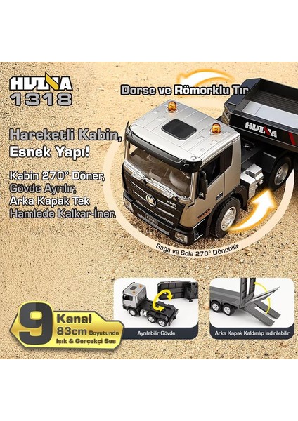 Huına 1318 1/24 Rc Dorse ve Römorklu Tır Kamyon Uzaktan Kumandalı Iş Makinesi Rc Model - 2.4ghz Gerçekçi Similasyon Ses ve Işık Sistemi indirimleri