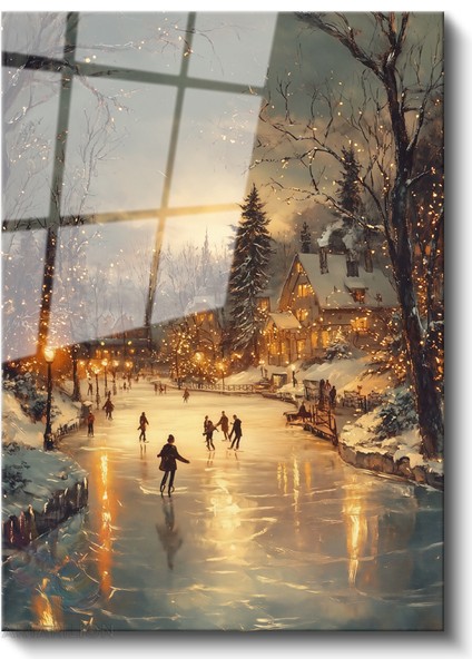 Cam Dikey Duvar Tablosu Cam Donmuş Nehir Ev Ofis Salon Modern Duvar Tablosu