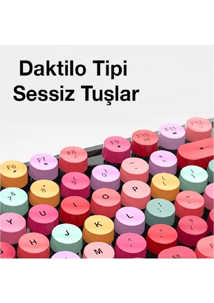 2.4g Kablosuz Retro Daktilo Tipi Klavye Mouse Seti – Sessiz Tuşlar | Cute & Lovely Tasarım Mofii modelleri