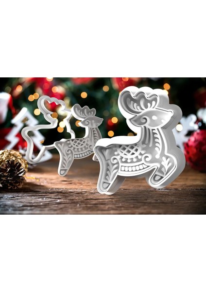 4'lü Geyik Şeklinde Desenli Kurabiye Kalıbı