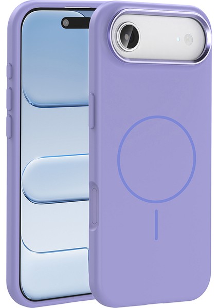 iPhone 17 Air Kılıf M-Safe Şarj Özellikli Metal Kamera Çerçeveli Iksp Edi Silikon Kapak - Lila
