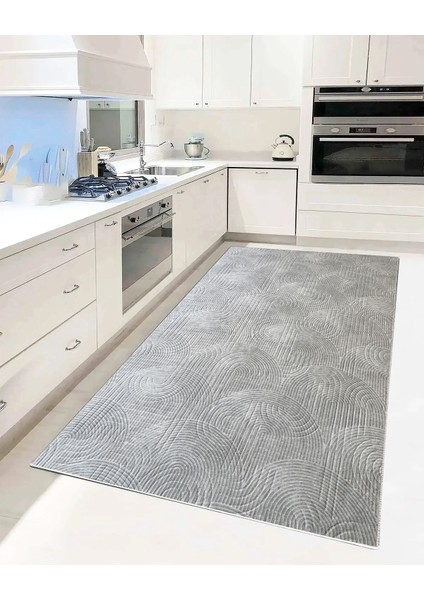 Yıkanabilir Leke Tutmaz Kaymaz Tabanlı Kesme Kabartmalı Salon Koridor Mutfak Halısı Gri