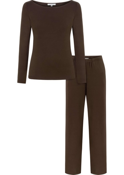 Bambu Uzun Kollu Pijama Takımı / Kahverengi