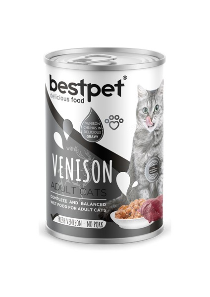 Yzlal Bestpet 400 gr x 12 Adet Yetişkin Kediler Için, Taze Geyik Parça Etli ve Soslu Yaş Mama