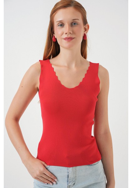 Kadın Bdart Slim Fit V Yakalı Esnek Bluz Red