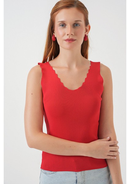 Kadın Bdart Slim Fit V Yakalı Esnek Bluz Red modelleri