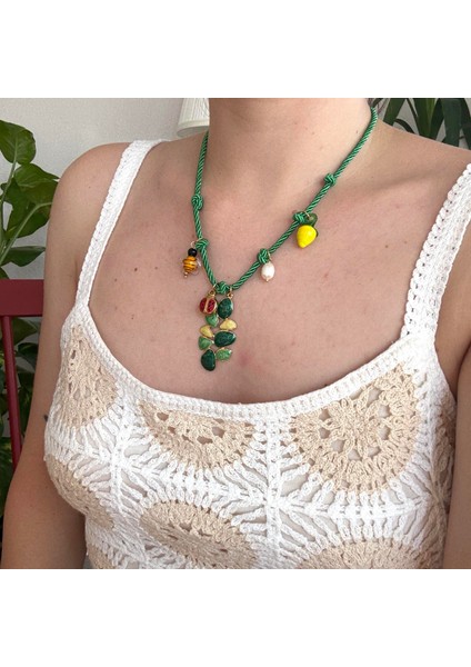 Çelik Yeşil Halat Charmlı Kolye