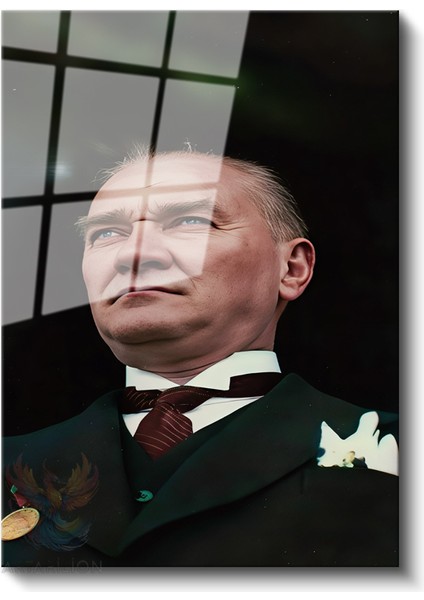 Cam Dikey Duvar Tablosu Cam Atatürk Portre Renkli Ev Ofis Salon Modern Duvar Tablosu