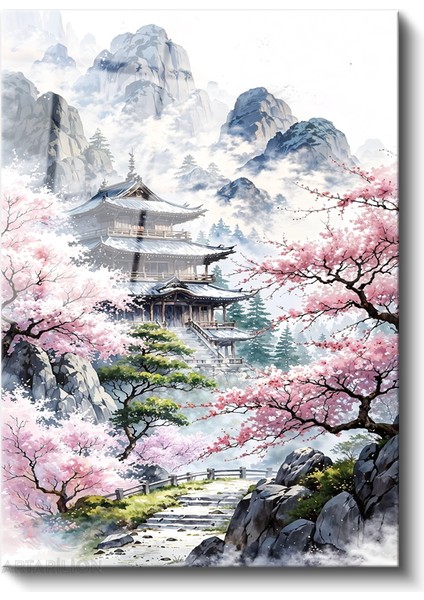 Cam Dikey Duvar Tablosu Cam Kiraç Çiçekleri ve Tapinak Ev Ofis Salon Modern Duvar Tablosu