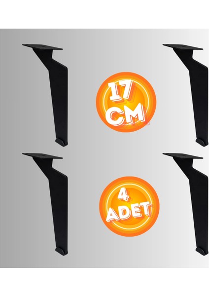 17 cm Metal Tabanca Ayak Koltuk Ayağı Mobilya Ayağı Ünite Ayağı Konsol Ayağı Puf Berjer Ayağı ( 4 Adet )
