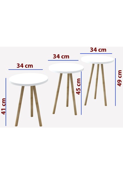 Beyaz 3'lü Ahşap Saksılık Çiçek Standı Ham Ayaklı Dekoratif Amaçlı Kullanım fırsatları