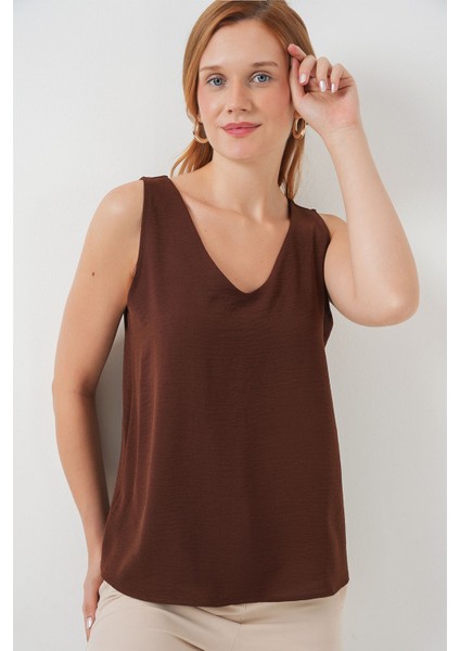 Kadın BDART V Yakalı Bluz Mocha Kahvesi modelleri