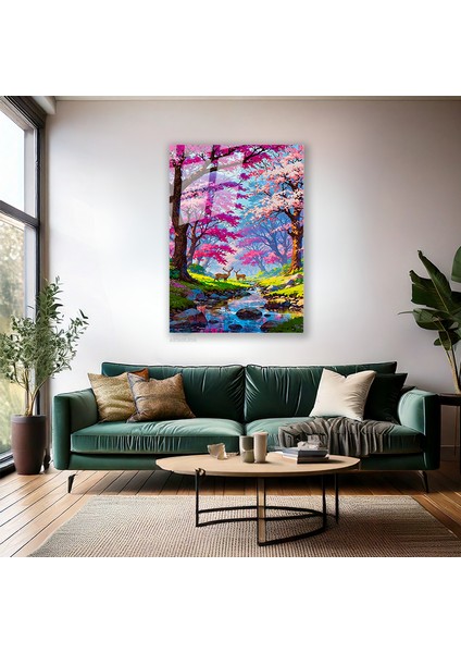 Cam Dikey Duvar Tablosu Cam Pembe Ağaç Geyik Ev Ofis Salon Modern Duvar Tablosu fiyatları