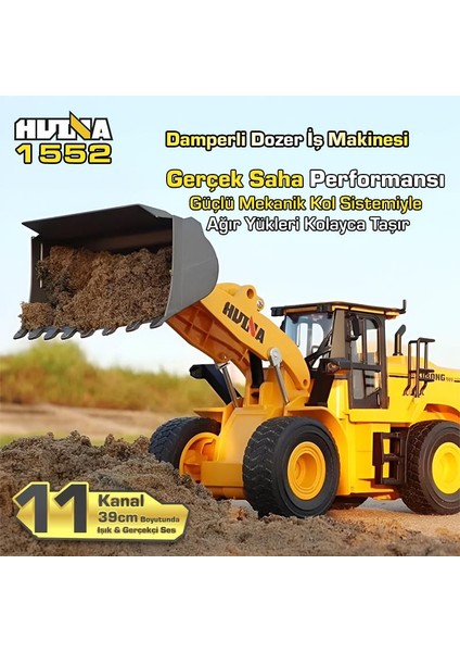 Huına 1552 1/16 11CH Rc Wheel Loader Damper Dozer Kamyon Iş Makinesi Kazıcı Uzaktan Kumandalı Rc Model Metal Kepçeli -2.4g Gerçekçi Similasyon Ses ve Işık Sistemi fiyatları