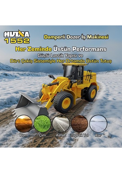 Huına 1552 1/16 11CH Rc Wheel Loader Damper Dozer Kamyon Iş Makinesi Kazıcı Uzaktan Kumandalı Rc Model Metal Kepçeli -2.4g Gerçekçi Similasyon Ses ve Işık Sistemi indirimleri