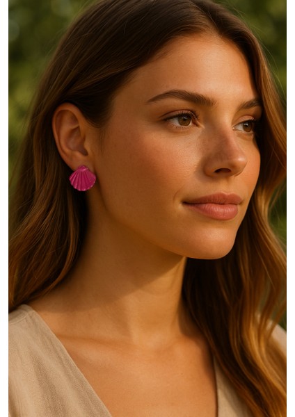 Muffyclay Özel Tasarım, El Yapımı Polimer Kil Simli Pembe Istiridye Küpe