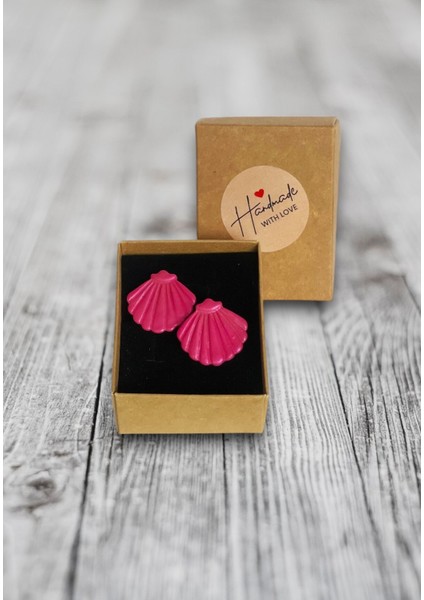 Muffyclay Özel Tasarım, El Yapımı Polimer Kil Simli Pembe Istiridye Küpe modelleri