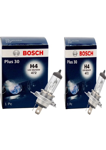 2 Adet Bosch PLUS30 H4 Ampul +%30 Daha Fazla Işık