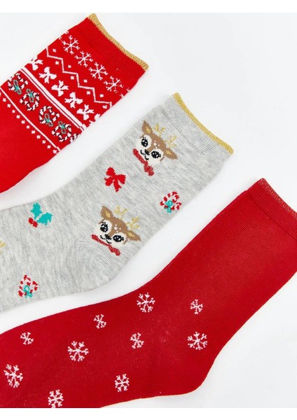 Yılbaşı Temalı Kız Çocuk Soket Çorap 3'lü (W5) modelleri