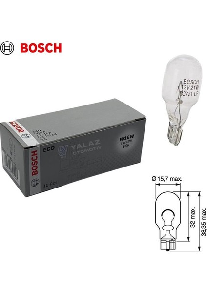 Bosch 12V Dipsiz Ampul T15 16W 10 Adet