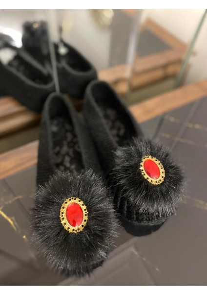 Kadın El Örgü Deri Tabanlı Beyoğlu Taşlı Patik