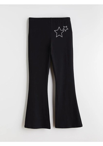 Beli Lastikli Taşlı Ispanyol Paça Kız Çocuk Tayt (W5)