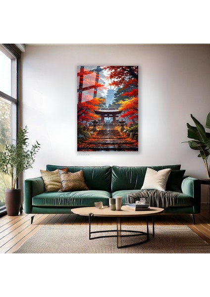 Cam Dikey Duvar Tablosu Cam Japonya Sonbahar Kapılar Ev Ofis Salon Modern Duvar Tablosu fiyatları
