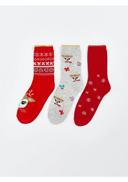 Yılbaşı Temalı Kız Çocuk Soket Çorap 3'lü (W5)