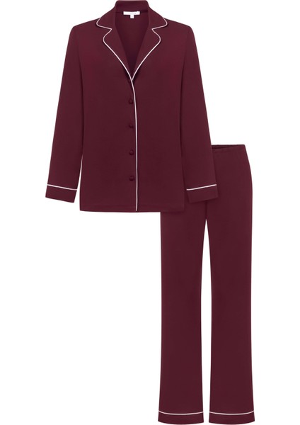 Modal Biyeli Uzun Kollu Pijama Takımı / Bordo
