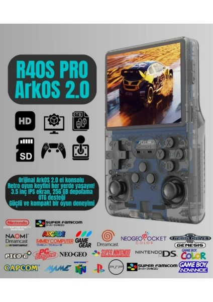 R40S Pro Taşınabilir Retro Oyun Konsolu 30.000 Oyun Arkos 2.0-256GB Minecraft,half Life,gta