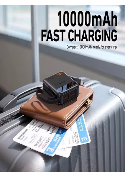 10000MAH Dijital Göstergeli Type-C Kablolu/girişli 20W Hızlı Şarjlı Powerbank - Siyah modelleri