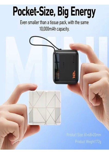 10000MAH Dijital Göstergeli Type-C Kablolu/girişli 20W Hızlı Şarjlı Powerbank - Siyah fırsatları