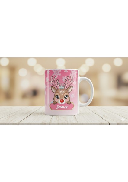 Noel Temalı Geyik Desenli , Yeni Yıl Hediyesi , Isim Baskılı Özel Üretim Kişiselleştirilebilir Porselen Kupa, fiyatları