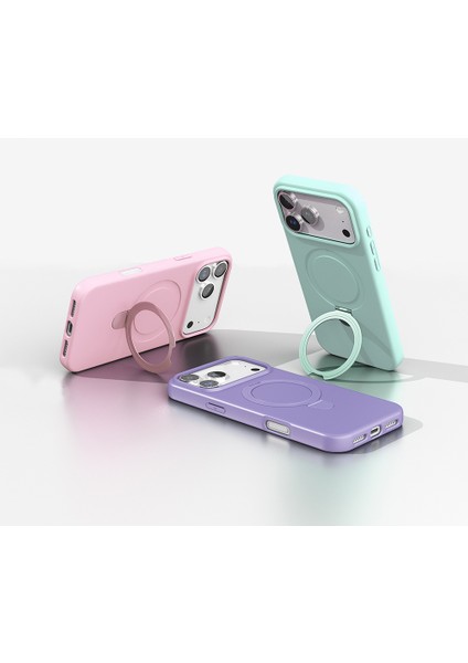 iPhone 17 Pro Kılıf M-Safe Şarj Özellikli Standlı Mryn Samara Kapak - Titanyum-Gri modelleri