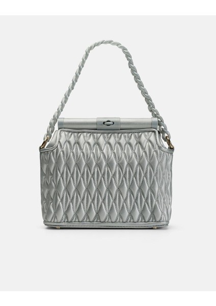 Bag Midnight Elegance Gümüş Gri Zincir Detaylı Suni Deri Kadın Kol ve Omuz Çantası