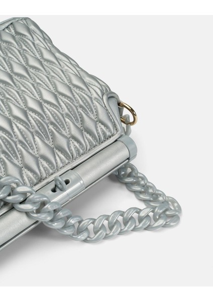 Bag Midnight Elegance Gümüş Gri Zincir Detaylı Suni Deri Kadın Kol ve Omuz Çantası modelleri