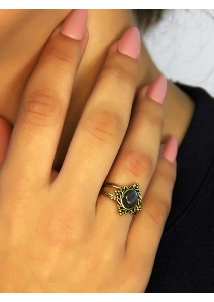 Doğal Taş Labradorit Doğal Taşlı Antik Model Kadın Ayarlanabillir Yüzük EUY71LBT fiyatları