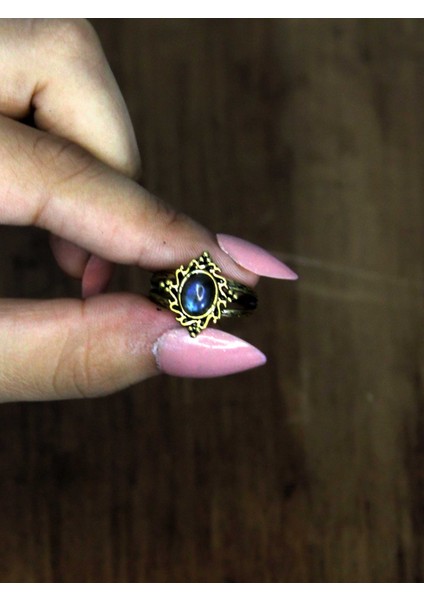 Doğal Taş Labradorit Doğal Taşlı Antik Model Kadın Ayarlanabillir Yüzük EUY71LBT modelleri