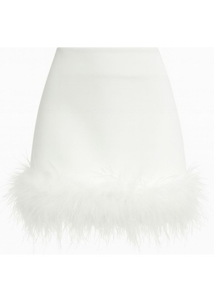 Kadın Beyaz Tüylü Mini Etek