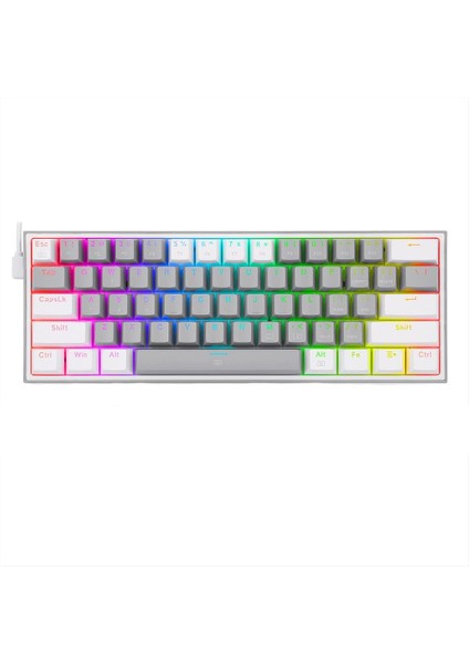 Redragon K617-RGB 16,8 Milyon Rgb Aydınlatma, Red Switch Fizz%60 Q Türkçe Kablolu Mekanik Oyuncu Klavyesi Gri Beyaz