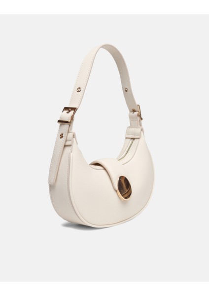 Bag Oval Charm Krem Suni Deri Fermuarlı Baget Kadın Omuz Çantası Gizli Gözlü Askılı fiyatları