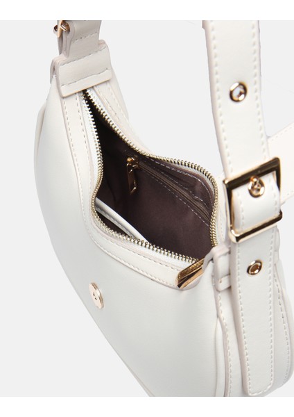 Bag Oval Charm Krem Suni Deri Fermuarlı Baget Kadın Omuz Çantası Gizli Gözlü Askılı fırsatları