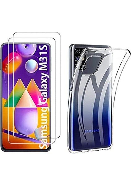 By Conners Galaxy M31S Anti-Scratch-Temperli Cam Ekran Koruyucu 2 Adet +Crystal Şeffaf Silikon