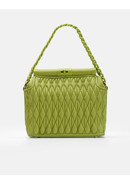 Bag Midnight Elegance Fıstık Yeşil Zincir Detaylı Suni Deri Kadın Kol ve Omuz Çantası